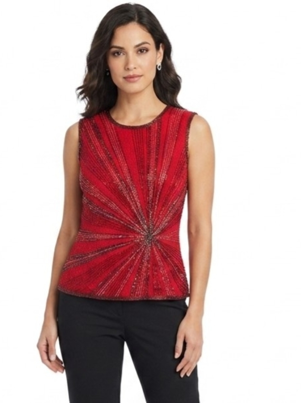 NWT Papell Boutique Evening Red Silk Beaded Sequin Top Size M